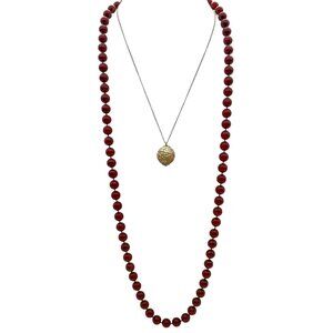 Vintage Sarah Coventry Necklace Duo, Red Beaded Married with Textured Sphere